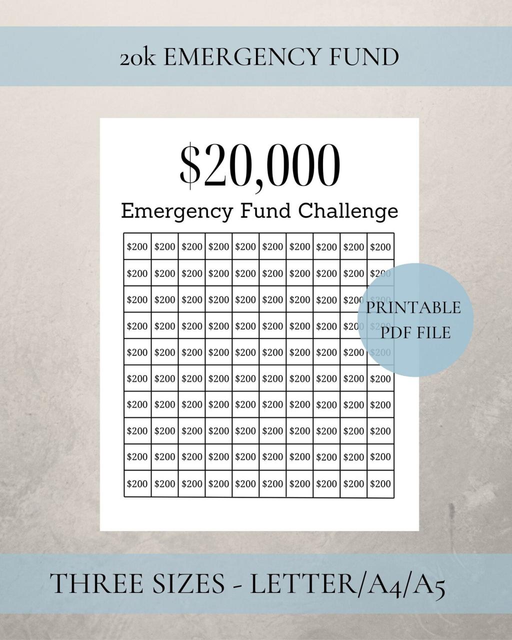 20000 Emergency Fund Challenge Savings Tracker Printable Etsy